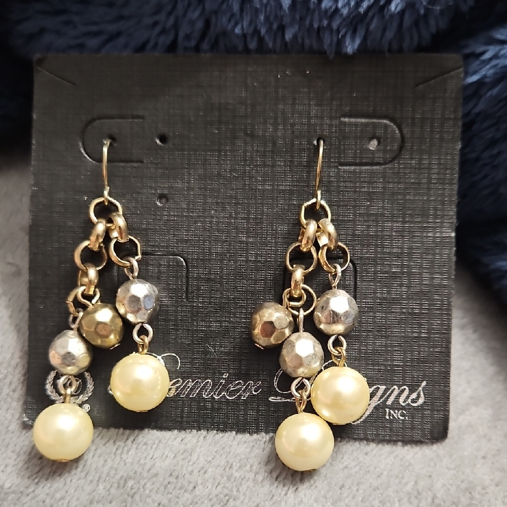 Premier Designs Gold and Silver Pearl Earrings